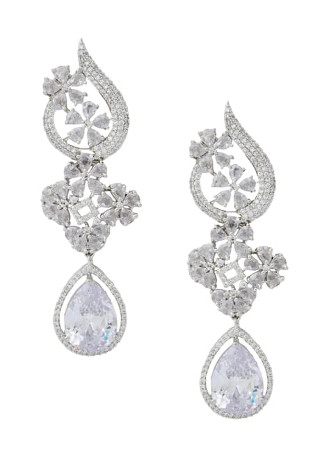 Shop Nazaakat By Samara Singh White American Diamond Earrings at Aza Fashions Shop_Nazaakat By Samara Singh_White American Diamond Earrings _at_Aza_Fashions