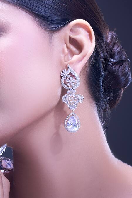 Shop Nazaakat By Samara Singh White American Diamond Earrings Online at Aza Fashions Shop_Nazaakat By Samara Singh_White American Diamond Earrings _Online_at_Aza_Fashions