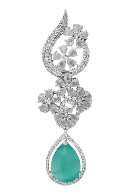 Nazaakat By Samara Singh_Aqua American Diamond Earrings _Online_at_Aza_Fashions