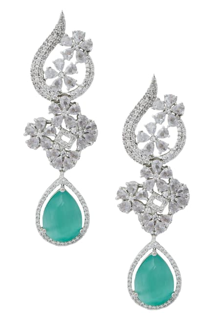 Shop_Nazaakat By Samara Singh_Aqua American Diamond Earrings _at_Aza_Fashions