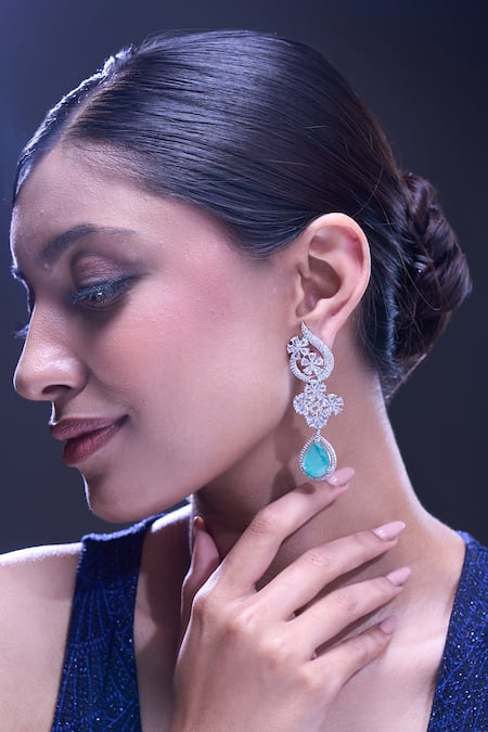 Buy_Nazaakat By Samara Singh_Aqua American Diamond Earrings _Online_at_Aza_Fashions