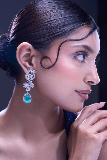 Shop_Nazaakat By Samara Singh_Aqua American Diamond Earrings _Online_at_Aza_Fashions