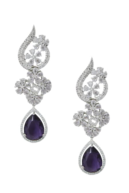 Shop Nazaakat By Samara Singh Purple Violet American Diamond Earrings at Aza Fashions Shop_Nazaakat By Samara Singh_Purple Violet American Diamond Earrings _at_Aza_Fashions