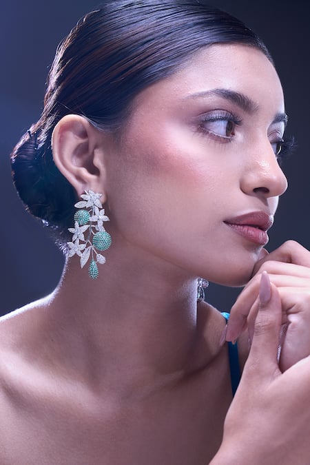 Nazaakat By Samara Singh Green American Diamond Leaf Earrings Online at Aza Fashions Nazaakat By Samara Singh_Green American Diamond Leaf Earrings _Online_at_Aza_Fashions