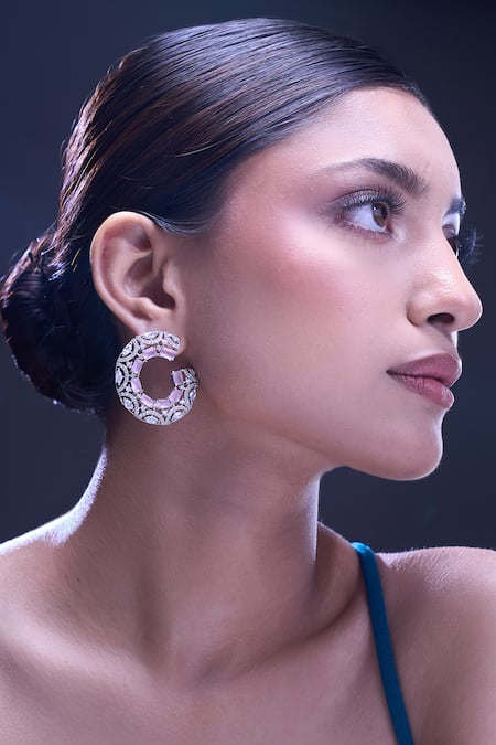 Shop Nazaakat By Samara Singh Pink American Diamond Hoop Earrings Online at Aza Fashions Shop_Nazaakat By Samara Singh_Pink American Diamond Hoop Earrings _Online_at_Aza_Fashions