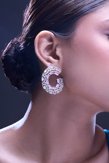 Nazaakat By Samara Singh Pink American Diamond Hoop Earrings at Aza Fashions Nazaakat By Samara Singh_Pink American Diamond Hoop Earrings _at_Aza_Fashions