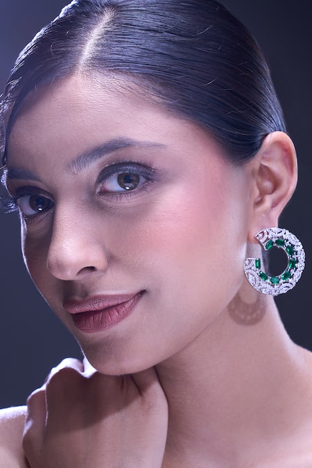 Buy Nazaakat By Samara Singh Green American Diamond Earrings Online at Aza Fashions Buy_Nazaakat By Samara Singh_Green American Diamond Earrings _Online_at_Aza_Fashions