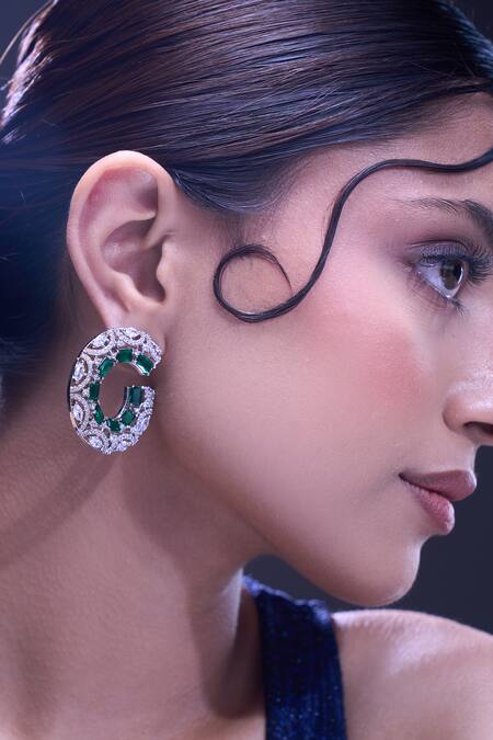 Shop Nazaakat By Samara Singh Green American Diamond Earrings Online at Aza Fashions Shop_Nazaakat By Samara Singh_Green American Diamond Earrings _Online_at_Aza_Fashions