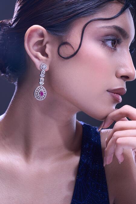 Shop Nazaakat By Samara Singh Red Ruby American Diamond Earrings Online at Aza Fashions Shop_Nazaakat By Samara Singh_Red Ruby American Diamond Earrings _Online_at_Aza_Fashions