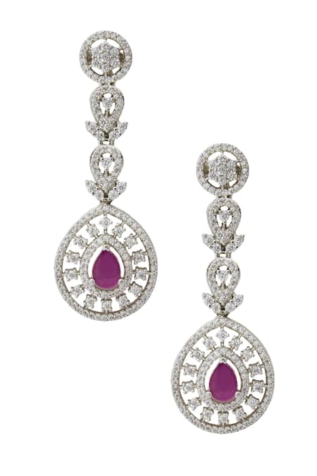 Shop Nazaakat By Samara Singh Red Ruby American Diamond Earrings at Aza Fashions Shop_Nazaakat By Samara Singh_Red Ruby American Diamond Earrings _at_Aza_Fashions
