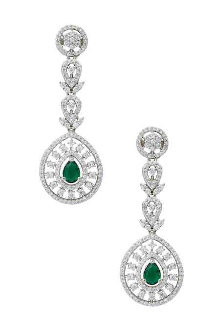Shop Nazaakat By Samara Singh Green American Diamond Earrings at Aza Fashions Shop_Nazaakat By Samara Singh_Green American Diamond Earrings _at_Aza_Fashions