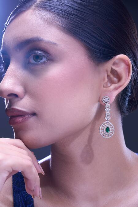 Shop Nazaakat By Samara Singh Green American Diamond Earrings Online at Aza Fashions Shop_Nazaakat By Samara Singh_Green American Diamond Earrings _Online_at_Aza_Fashions