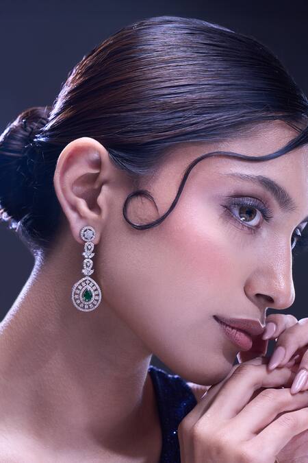 Nazaakat By Samara Singh Green American Diamond Earrings at Aza Fashions Nazaakat By Samara Singh_Green American Diamond Earrings _at_Aza_Fashions