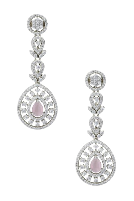 Shop_Nazaakat By Samara Singh_Pink American Diamond Earrings _at_Aza_Fashions
