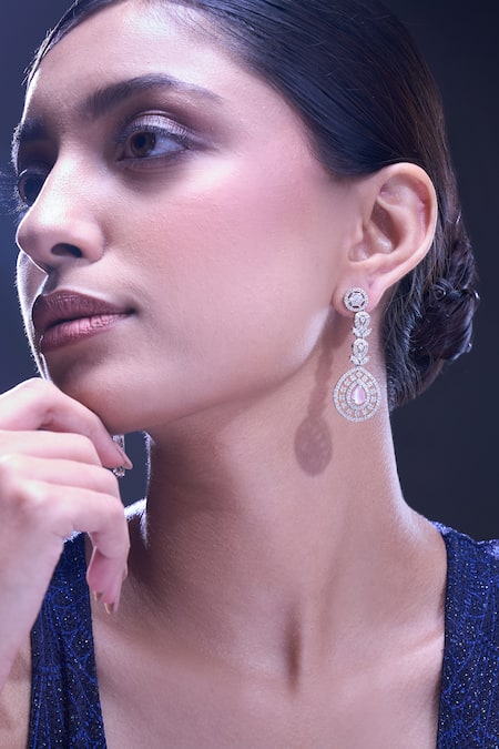 Shop_Nazaakat By Samara Singh_Pink American Diamond Earrings _Online_at_Aza_Fashions