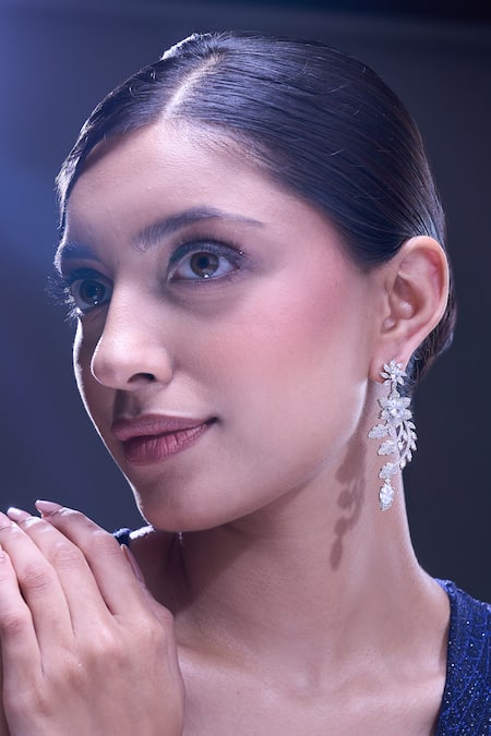 Shop_Nazaakat By Samara Singh_White American Diamond Earrings _Online_at_Aza_Fashions