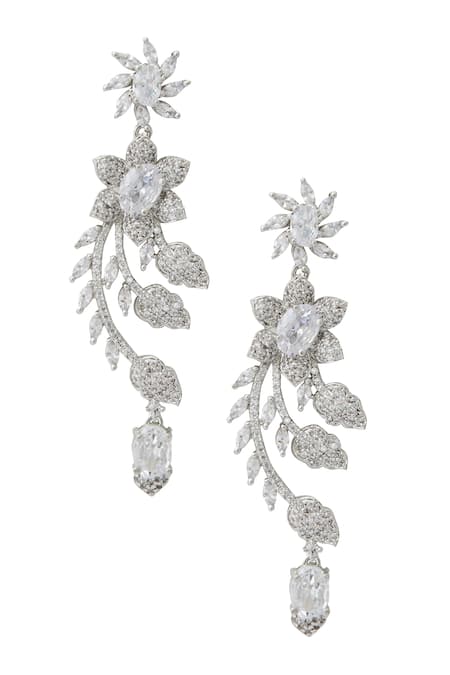 Shop_Nazaakat By Samara Singh_White American Diamond Earrings _at_Aza_Fashions