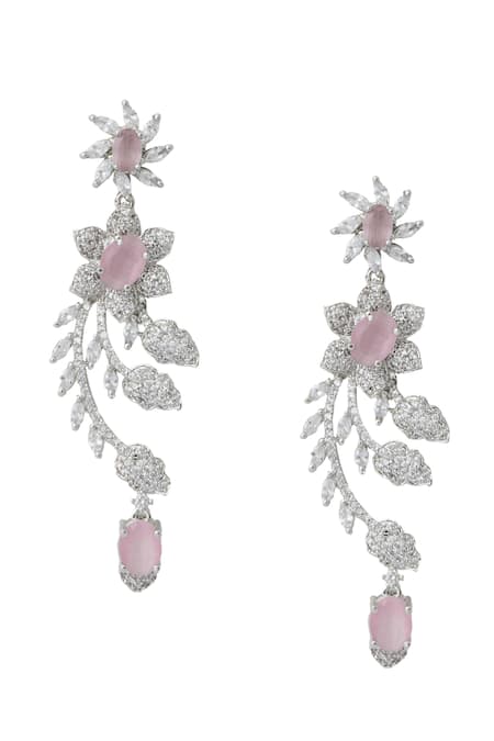 Shop_Nazaakat By Samara Singh_Pink Imitation Diamonds American Earrings _at_Aza_Fashions