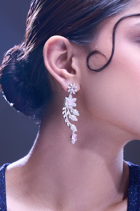 Buy_Nazaakat By Samara Singh_Pink Imitation Diamonds American Earrings _Online_at_Aza_Fashions