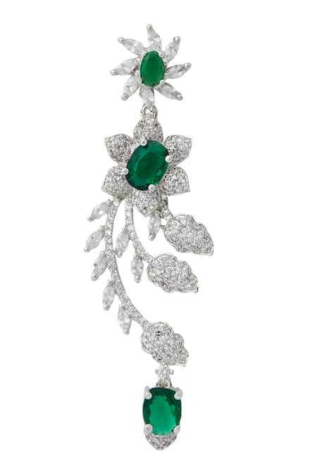 Nazaakat By Samara Singh_Green American Diamond Earrings _Online_at_Aza_Fashions