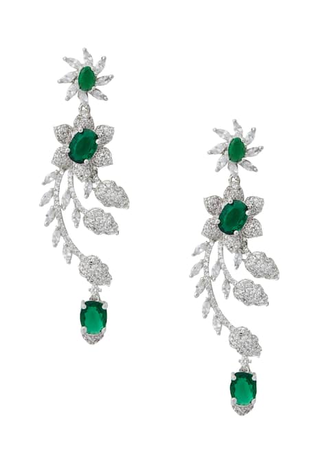 Nazaakat By Samara Singh Green American Diamond Earrings 