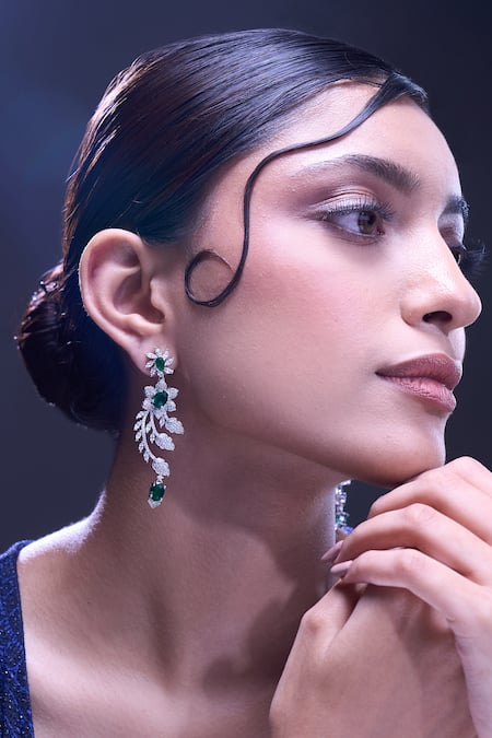 Nazaakat By Samara Singh Green American Diamond Earrings 