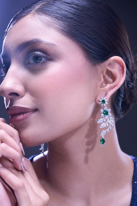 Buy_Nazaakat By Samara Singh_Green American Diamond Earrings _Online_at_Aza_Fashions