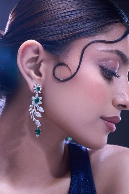 Shop_Nazaakat By Samara Singh_Green American Diamond Earrings _Online_at_Aza_Fashions