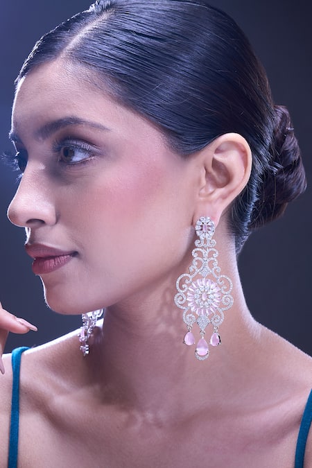 Buy_Nazaakat By Samara Singh_Pink American Diamond Earrings _Online_at_Aza_Fashions