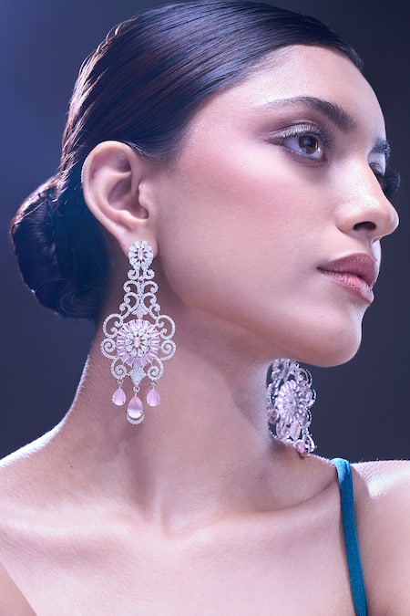 Shop_Nazaakat By Samara Singh_Pink American Diamond Earrings _Online_at_Aza_Fashions