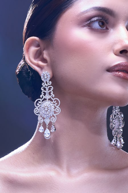 Shop Nazaakat By Samara Singh White American Diamond Earrings Online at Aza Fashions Shop_Nazaakat By Samara Singh_White American Diamond Earrings _Online_at_Aza_Fashions