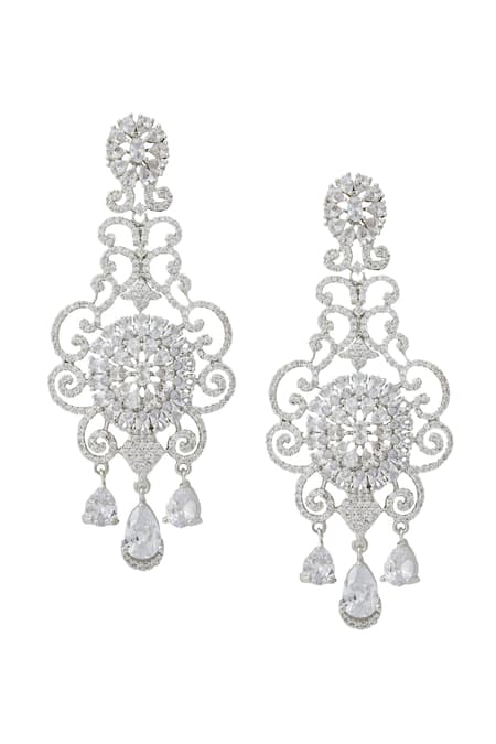 Shop Nazaakat By Samara Singh White American Diamond Earrings at Aza Fashions Shop_Nazaakat By Samara Singh_White American Diamond Earrings _at_Aza_Fashions