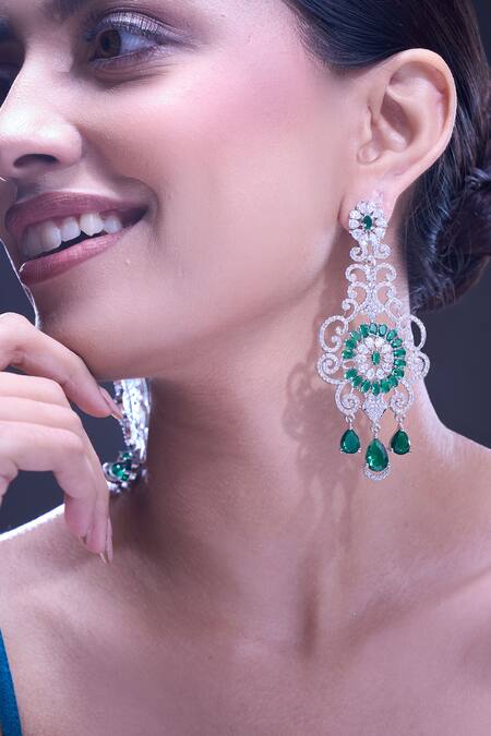Buy Nazaakat By Samara Singh Green American Diamond Earrings Online at Aza Fashions Buy_Nazaakat By Samara Singh_Green American Diamond Earrings _Online_at_Aza_Fashions