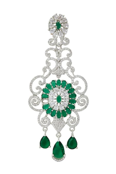 Shop Nazaakat By Samara Singh Green American Diamond Earrings Online at Aza Fashions Shop_Nazaakat By Samara Singh_Green American Diamond Earrings _Online_at_Aza_Fashions