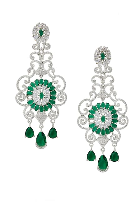 Shop Nazaakat By Samara Singh Green American Diamond Earrings at Aza Fashions Shop_Nazaakat By Samara Singh_Green American Diamond Earrings _at_Aza_Fashions