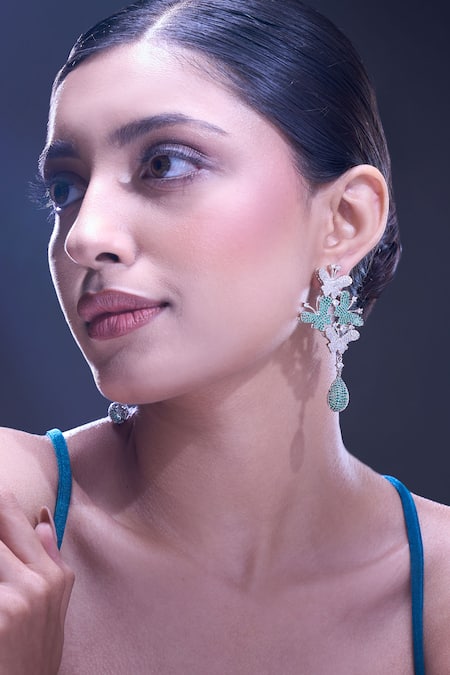 Samyukta Singhania Green American Diamond Earrings 