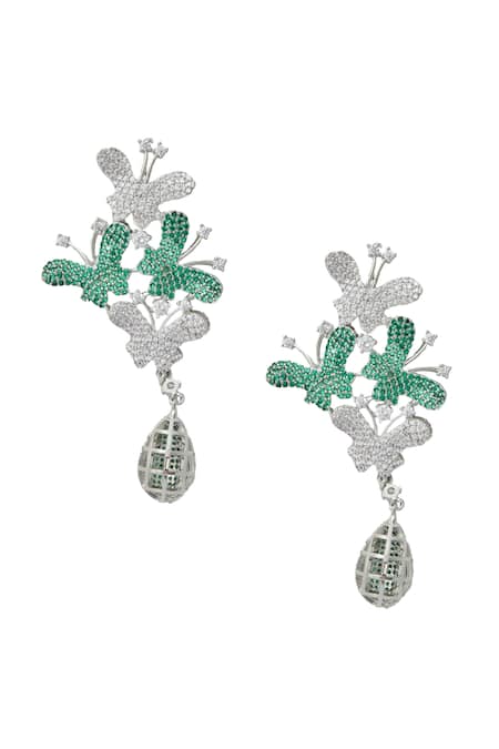 Shop Nazaakat By Samara Singh Green American Diamond Earrings at Aza Fashions Shop_Nazaakat By Samara Singh_Green American Diamond Earrings _at_Aza_Fashions