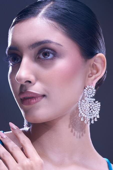 Buy_Nazaakat By Samara Singh_White American Diamond Earrings _Online_at_Aza_Fashions