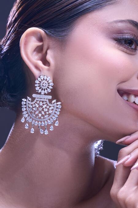 Shop_Nazaakat By Samara Singh_White American Diamond Earrings _Online_at_Aza_Fashions