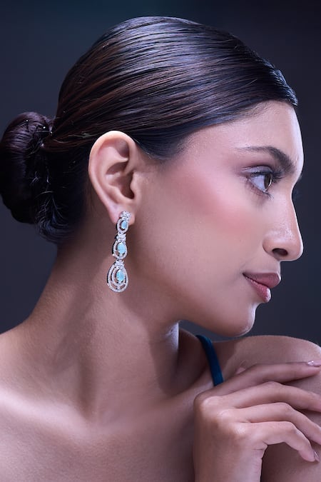 Nazaakat By Samara Singh Aqua American Diamond Earrings at Aza Fashions Nazaakat By Samara Singh_Aqua American Diamond Earrings _at_Aza_Fashions