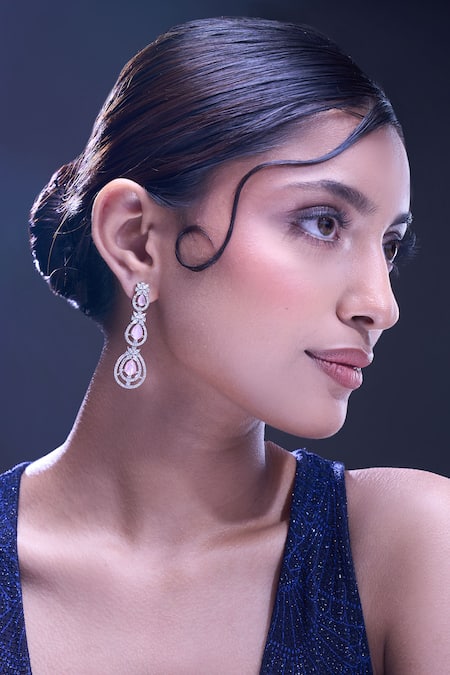 Nazaakat By Samara Singh Pink American Diamond Earrings 