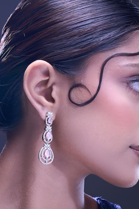 Shop_Nazaakat By Samara Singh_Pink American Diamond Earrings _Online_at_Aza_Fashions
