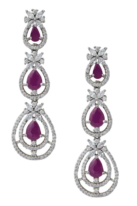 Shop_Nazaakat By Samara Singh_Red Ruby American Diamond Earrings _at_Aza_Fashions