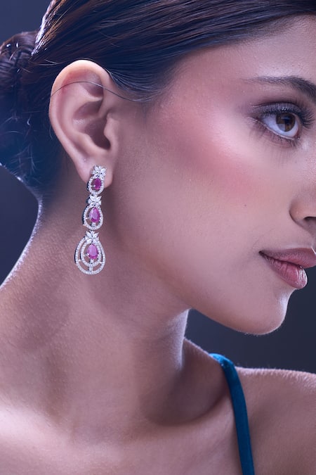 Shop_Nazaakat By Samara Singh_Red Ruby American Diamond Earrings _Online_at_Aza_Fashions