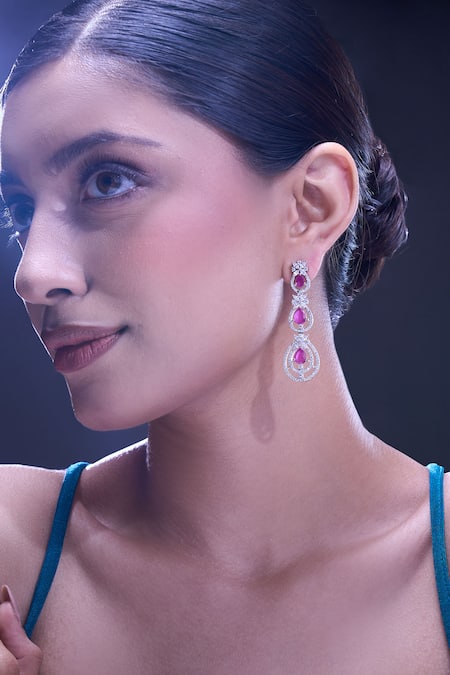 Buy_Nazaakat By Samara Singh_Red Ruby American Diamond Earrings _at_Aza_Fashions