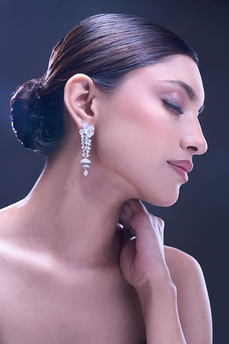 Nazaakat By Samara Singh White American Diamond Earrings 