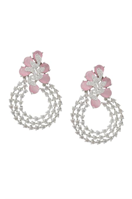 Shop Nazaakat By Samara Singh Pink American Diamond Earrings at Aza Fashions Shop_Nazaakat By Samara Singh_Pink American Diamond Earrings _at_Aza_Fashions