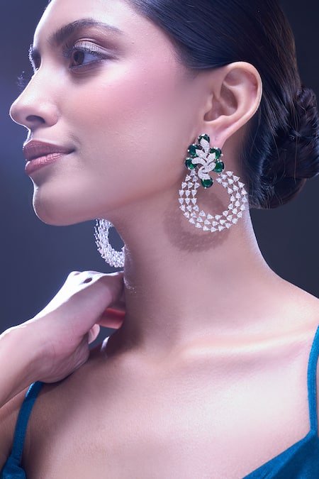 Nazaakat By Samara Singh Green American Diamond Earrings Online at Aza Fashions Nazaakat By Samara Singh_Green American Diamond Earrings _Online_at_Aza_Fashions
