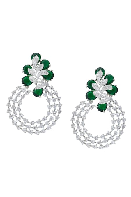 Shop Nazaakat By Samara Singh Green American Diamond Earrings at Aza Fashions Shop_Nazaakat By Samara Singh_Green American Diamond Earrings _at_Aza_Fashions