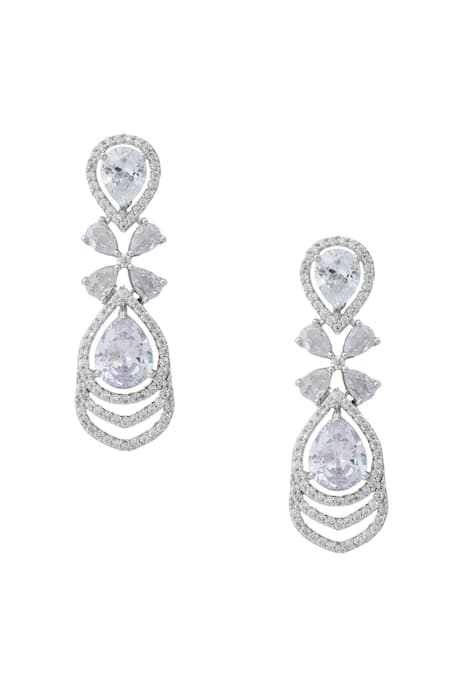 Shop_Nazaakat By Samara Singh_White American Diamond Earrings _at_Aza_Fashions